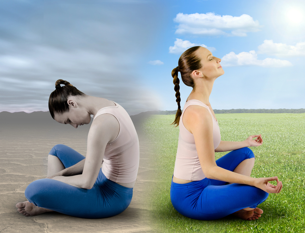 Donna in meditazione vs donna che non va meditazione