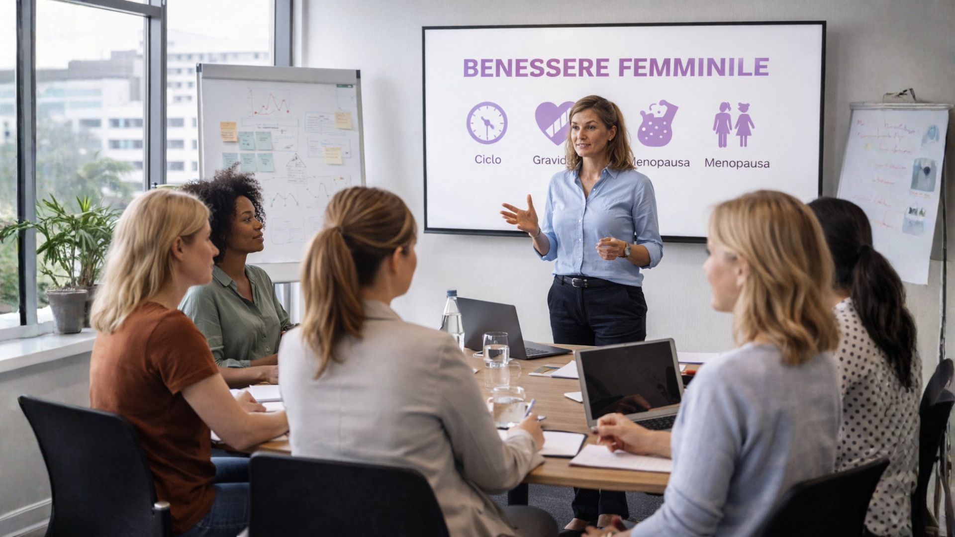 Donne in azienda che seguono un corso 